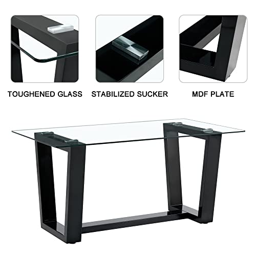 Glass Dining Table Set for 6 with Black Bracket Pedestal U411