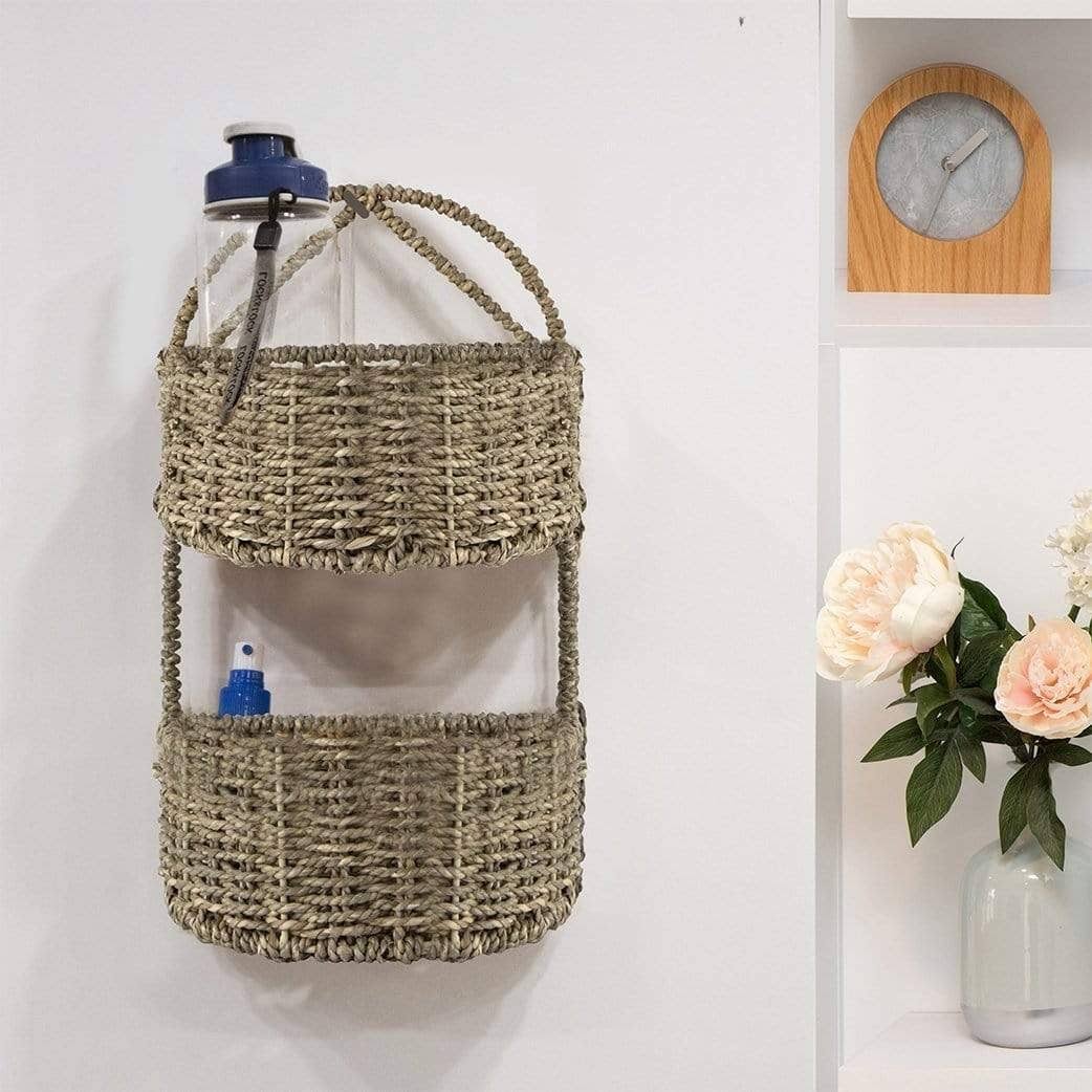 2-Tier Oval Wicker Wall Hanging Storage Baskets Set of 1 Water Hyacinth N4151
