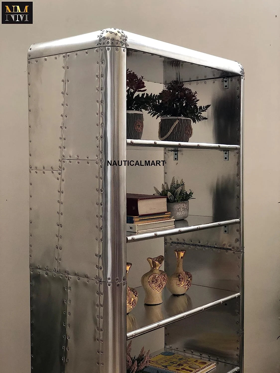 Aluminum Bookcase with Drawers 66 Inches T444