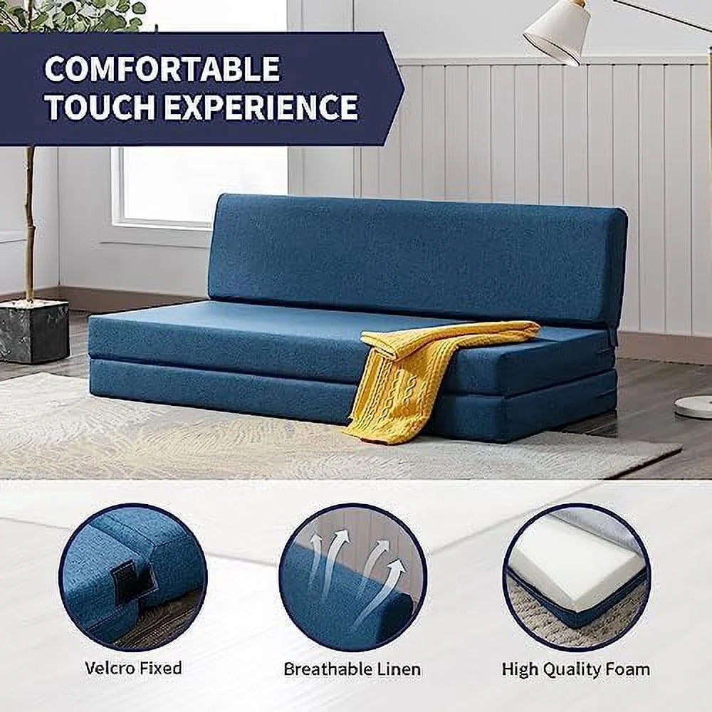 Twin Folding Sofa Bed with Memory Foam Mattress Linen Fabric K1166