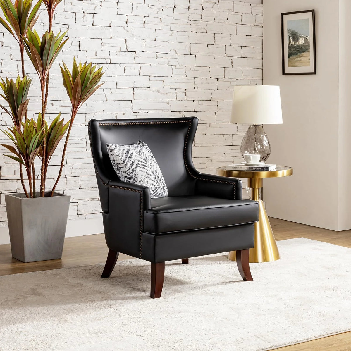 Black Faux Leather Wingback Accent Chair M737