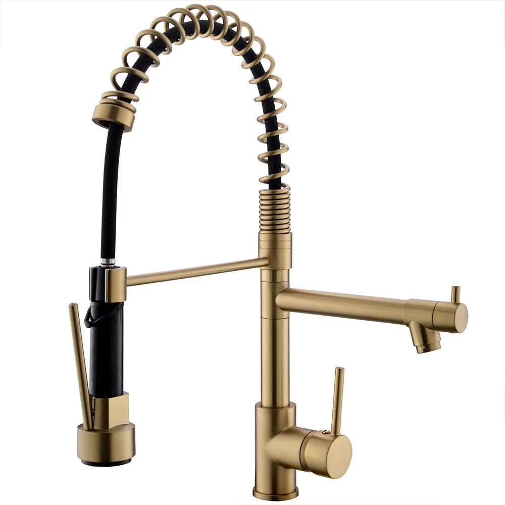 Brushed Gold Kitchen Faucet with Pull-Down Sprayer M459383