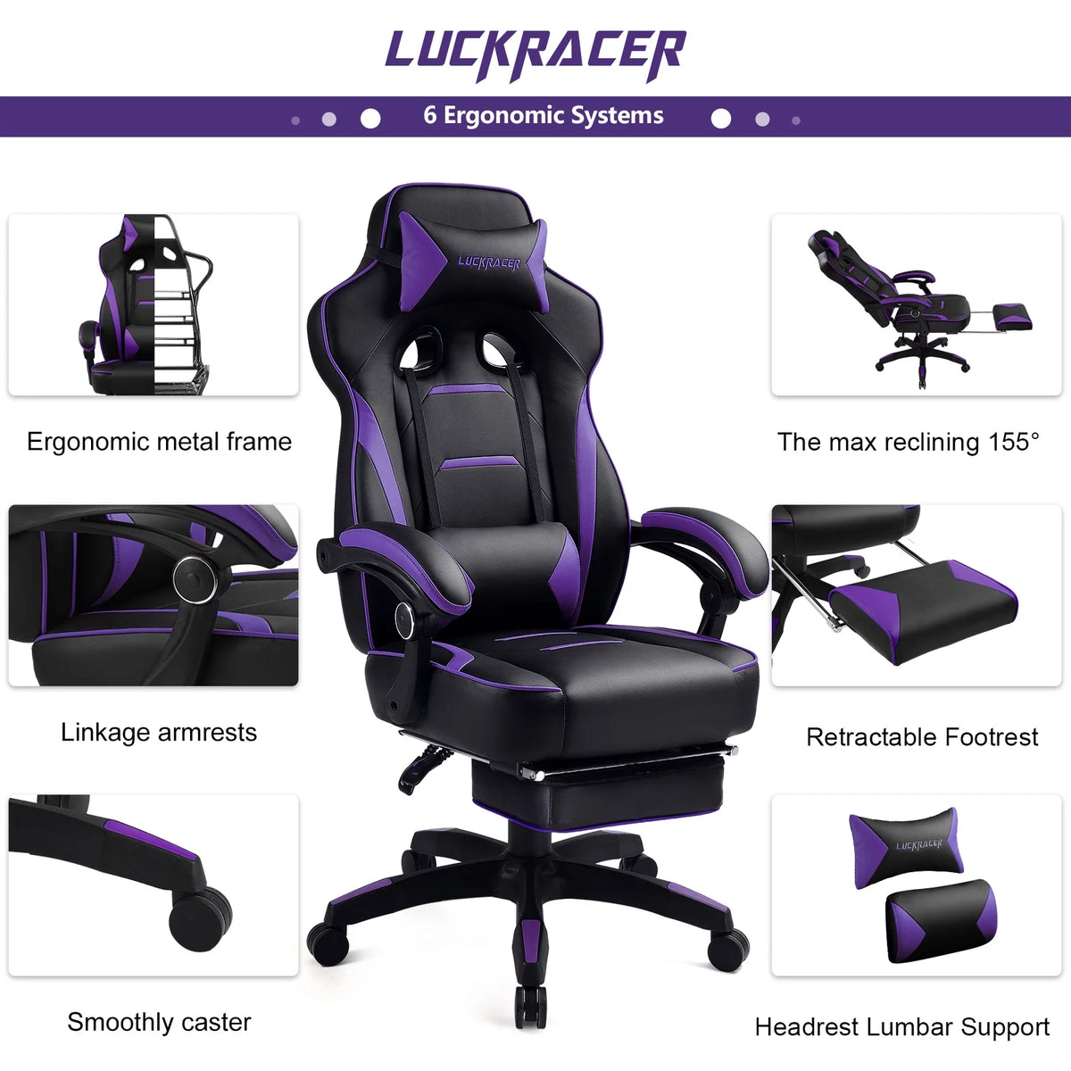 Purple Ergonomic Swivel Gaming Chair M878