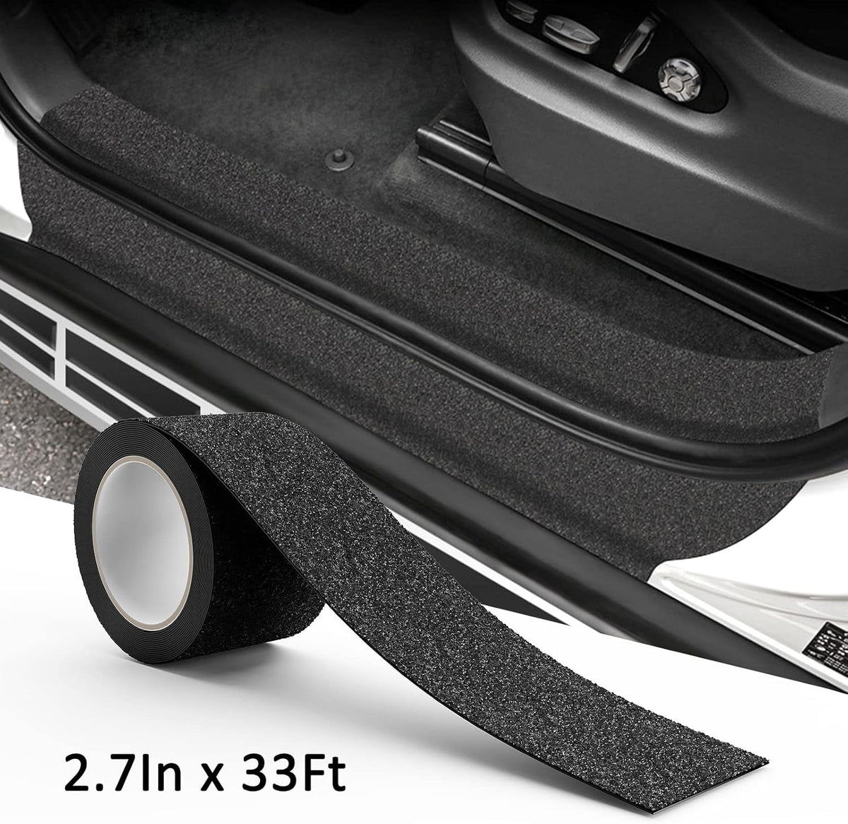 Anti-Slip Adhesive Car Door Sill Protector Sticker, Textured Black (16ft x 5cm) U86497