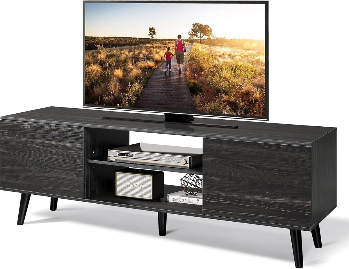 Gray Oak TV Stand with Storage Cabinet and Open Shelves P251
