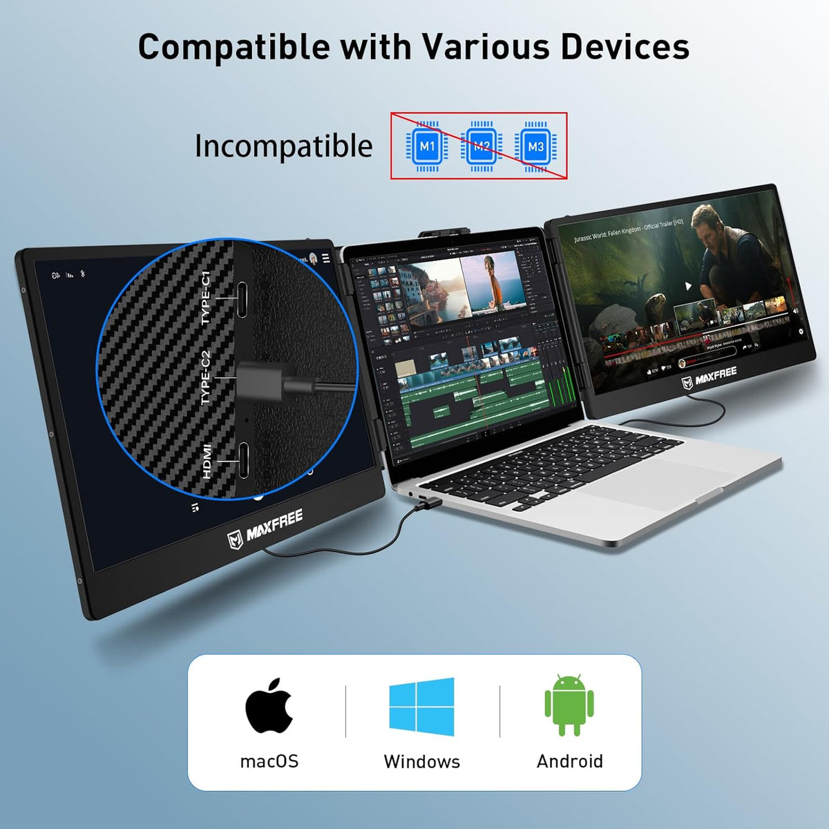 14" FHD 1080P Portable Laptop Monitor Extender with HDMI/USB-A/Type-C B73990