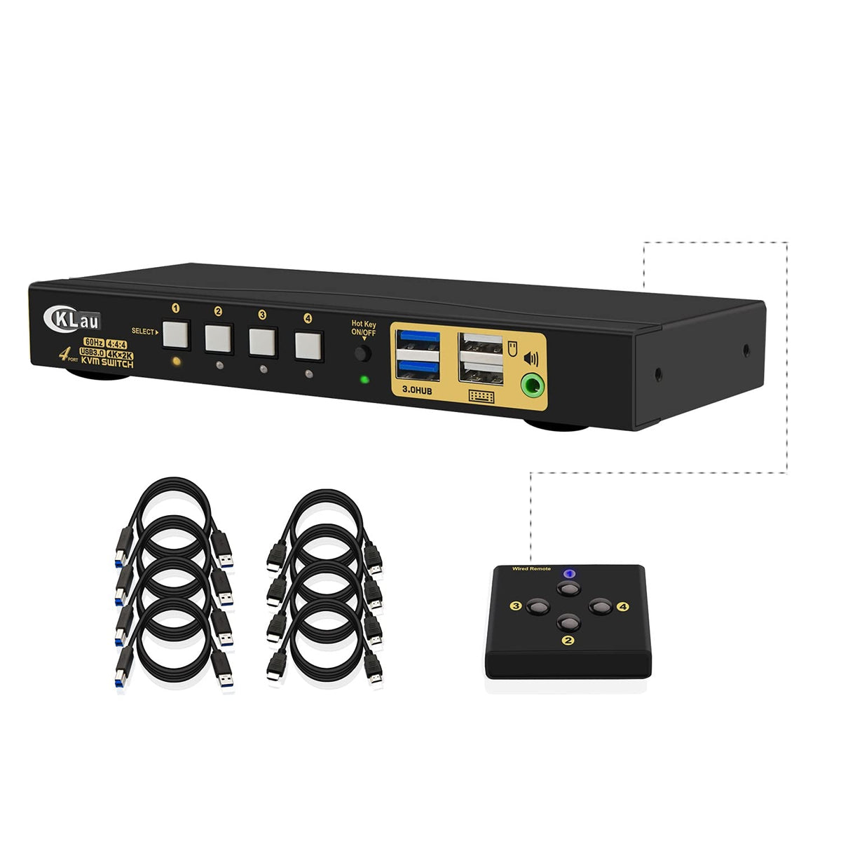 4 Port HDMI 2.0 USB 3.0 KVM Switch with Cables H9347