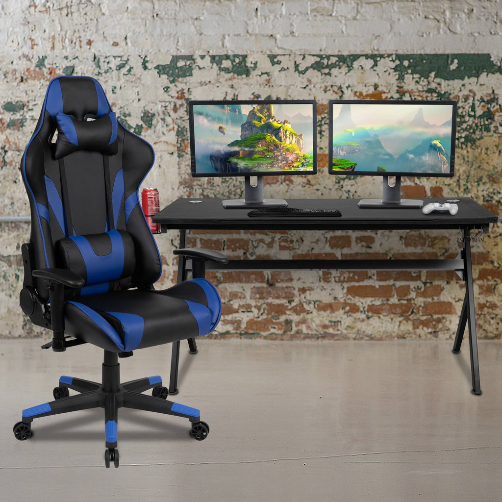 Black Reclining Gaming Chair Set with Cup Holder and Headphone Hook S449