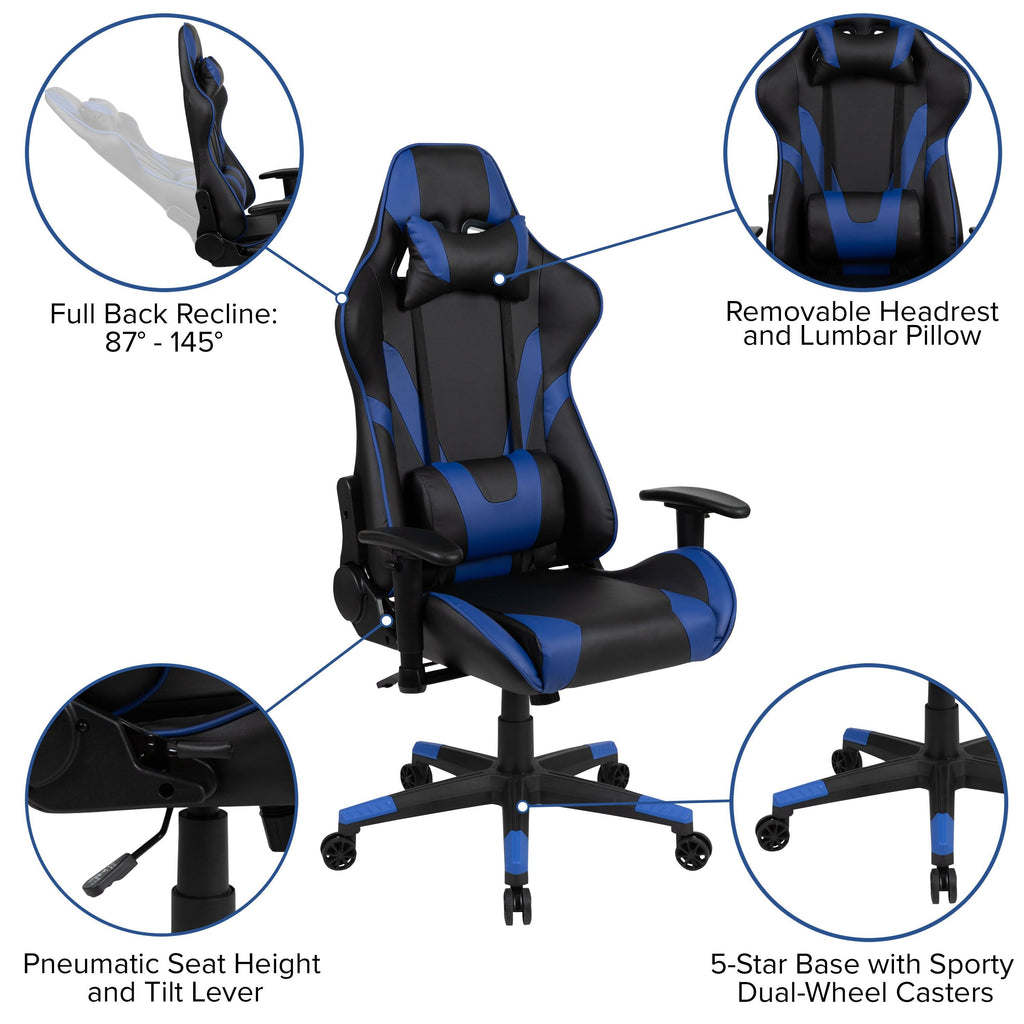Black Reclining Gaming Chair Set with Cup Holder and Headphone Hook S449