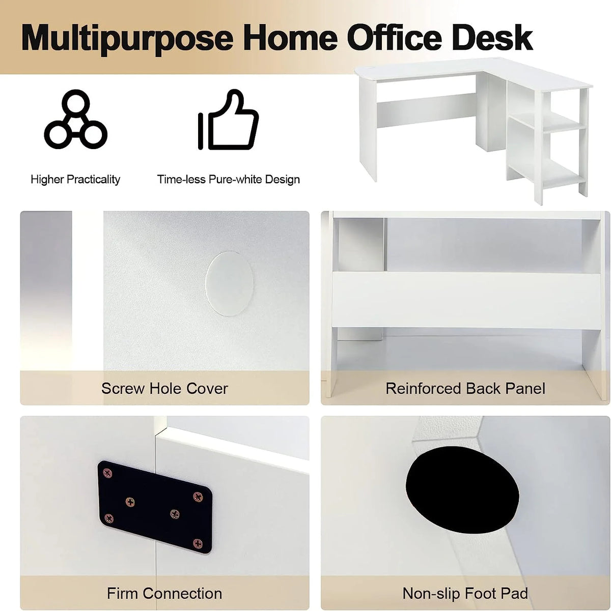 White L-Shaped Desk with Shelves X498