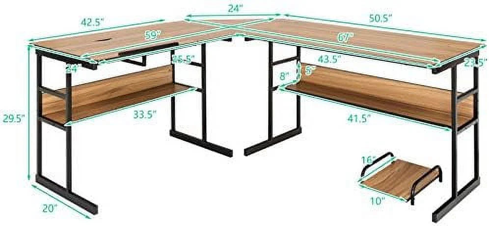 67 inches L-Shaped Corner Computer Desk with Bookshelves Q182395