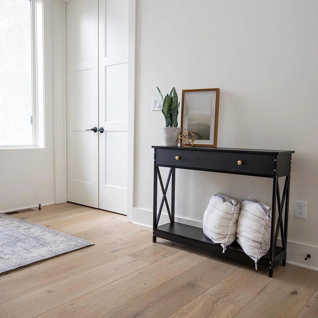 Narrow Wood Sofa Table with Drawer and Shelf J424436