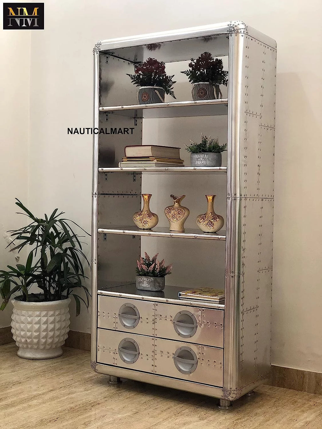 Aluminum Bookcase with Drawers 66 Inches T444