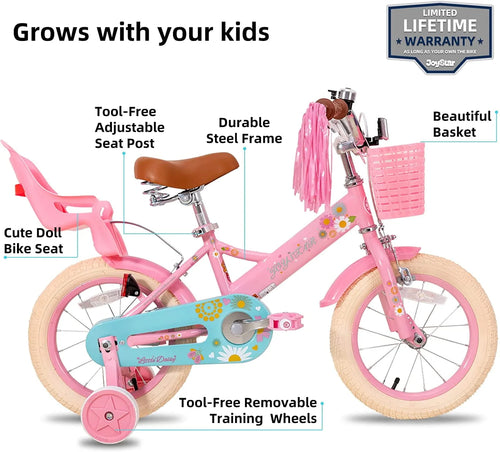 12 Inch Kids Bike with Training Wheels and Basket Pink W90085