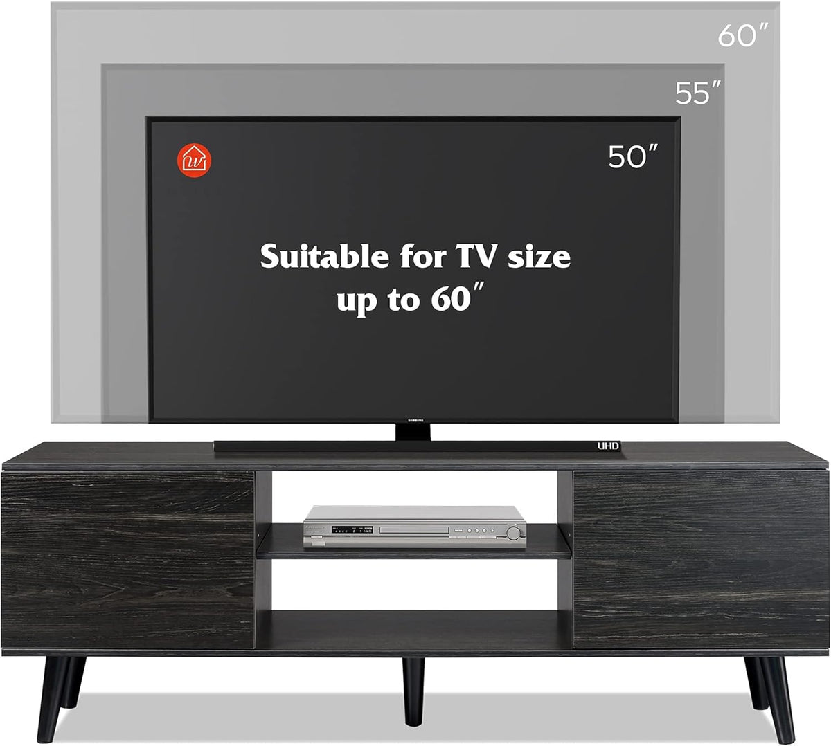 Gray Oak TV Stand with Storage Cabinet and Open Shelves P251