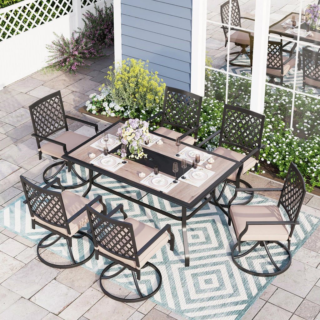 7 Piece Outdoor Patio Dining Set Swivel Chairs and Table W550