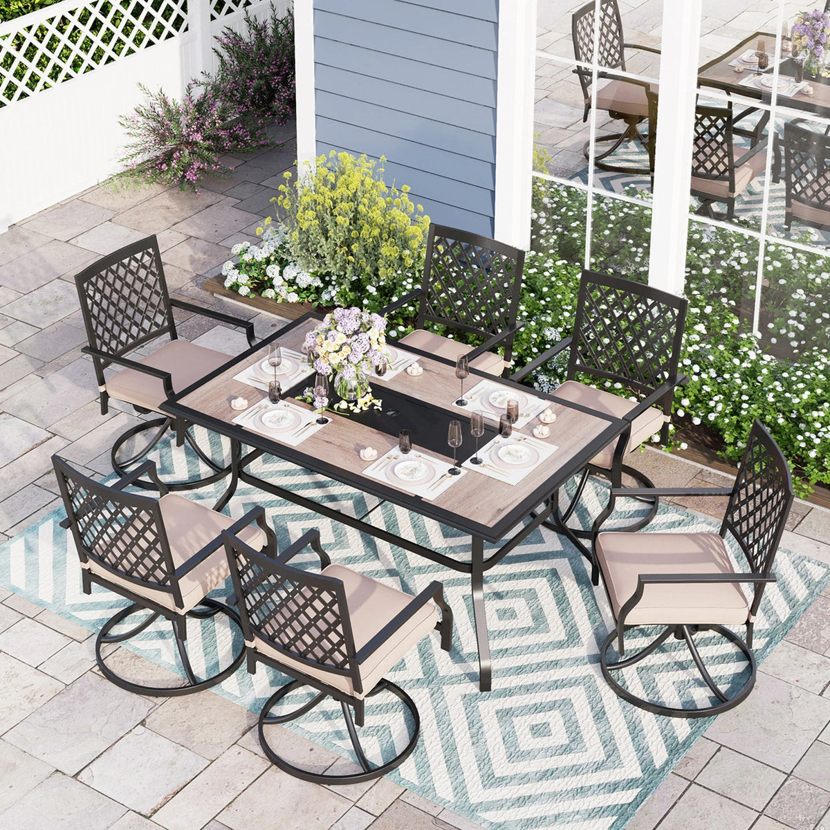 7 Piece Outdoor Patio Dining Set Swivel Chairs and Table W550