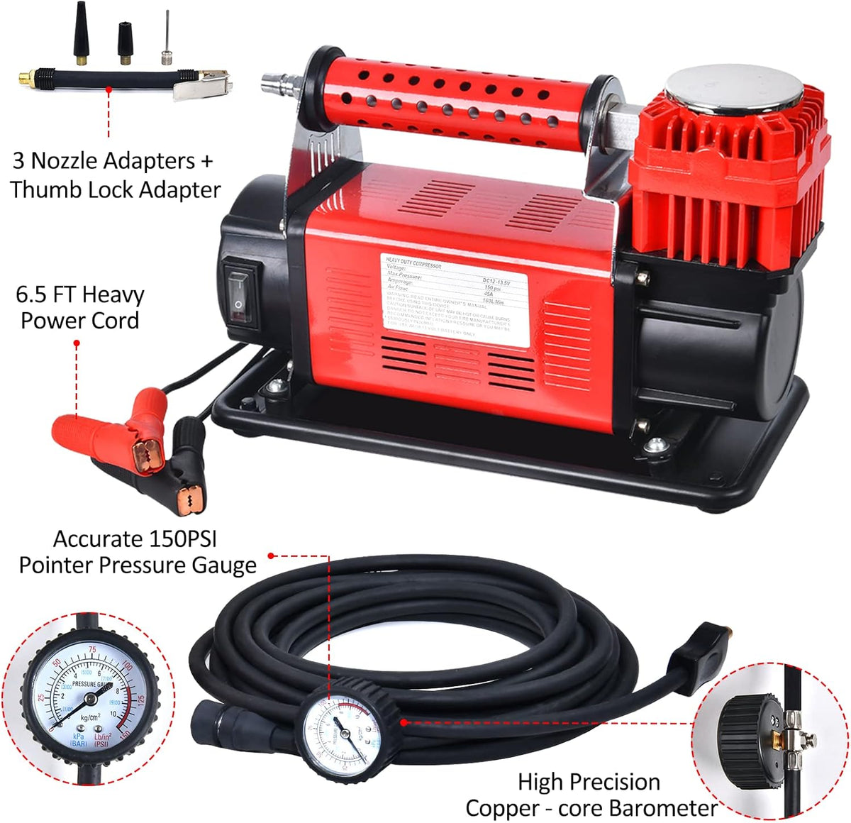 Heavy Duty DC 12V Tire Inflator 150PSI Air Compressor Pump L703503