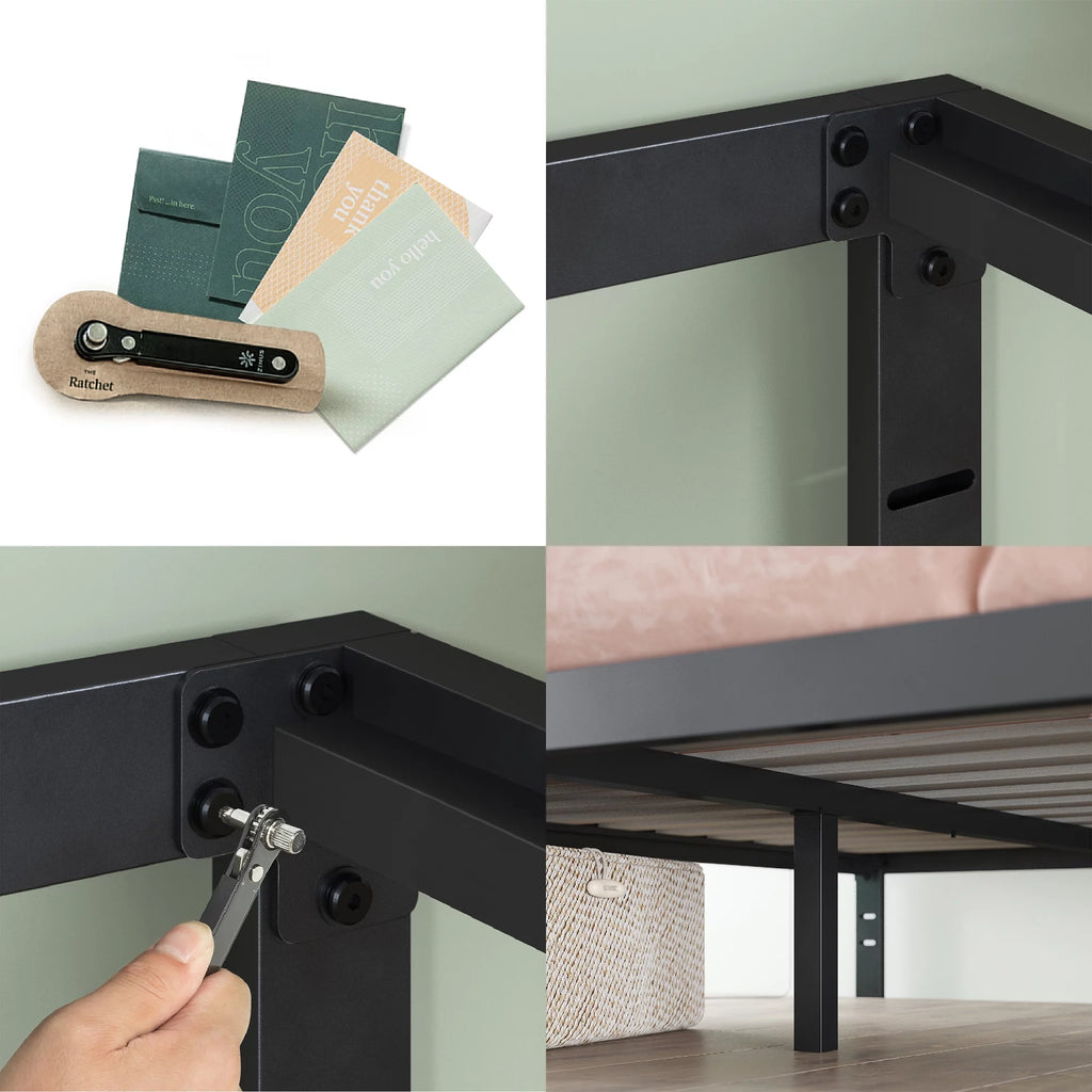 14" Black Metal Platform Bed Frame, Queen M8243