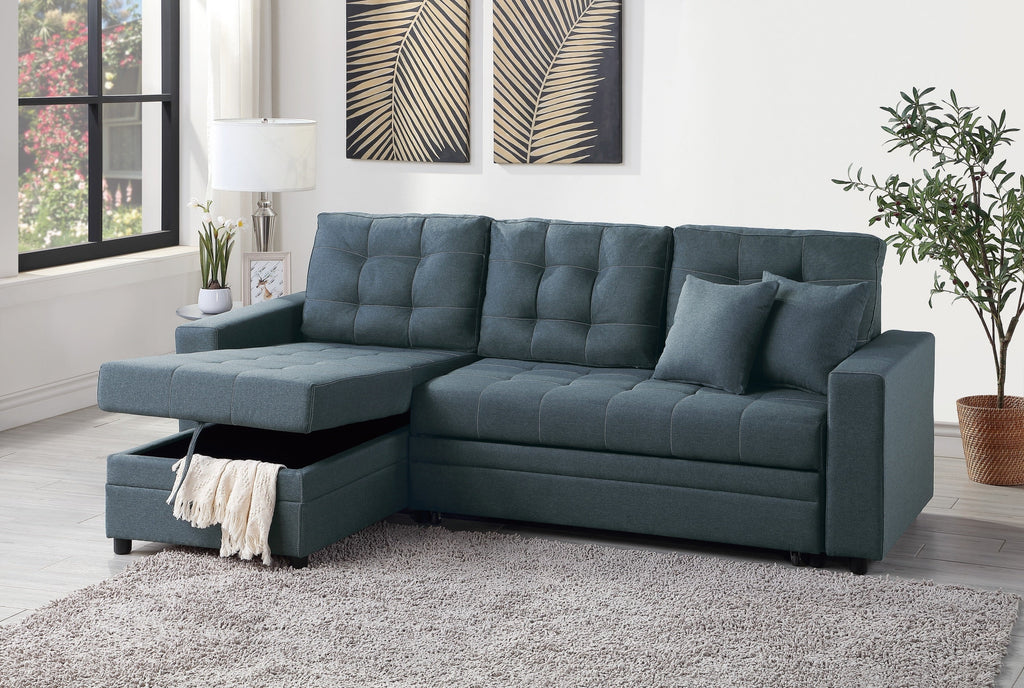 Blue Grey Convertible Sectional Sofa Chaise F55584