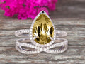 Champagne Diamond Moissanite Engagement Ring 2.5 Carat Pear Shape Gemstone Wedding Set On 10k White Gold With Matching Band U727