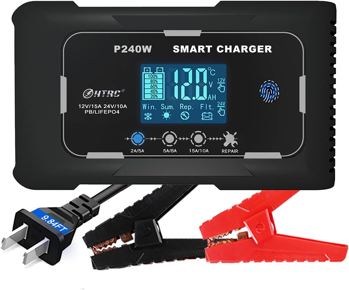 15-Amp 12V 24V Lead-Acid AGM Gel SLA LiFePO4 Trickle Charger Pack of 2 F244817
