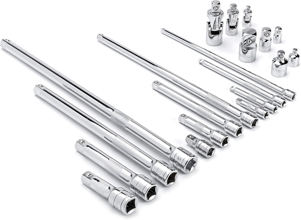 20 Piece 1/4", 3/8", 1/2" Drive Extension, Universal Joint and Adapter Set X263338