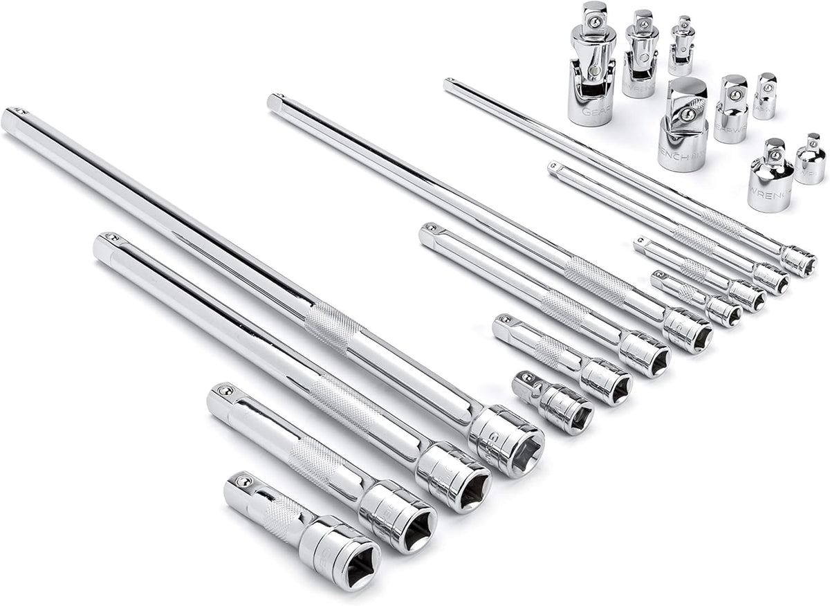 20 Piece 1/4", 3/8", 1/2" Drive Extension, Universal Joint and Adapter Set X263338