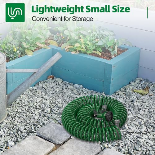 Lightweight Coil Garden Hose 50 FT with 6-Pattern Spray Nozzle A9254