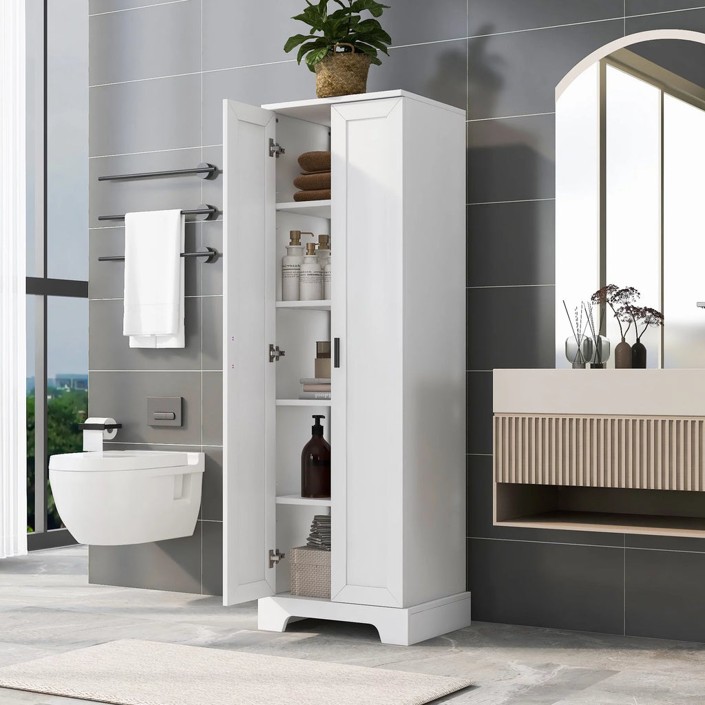Tall Wood Bathroom Storage Cabinet with Adjustable Shelves B41266