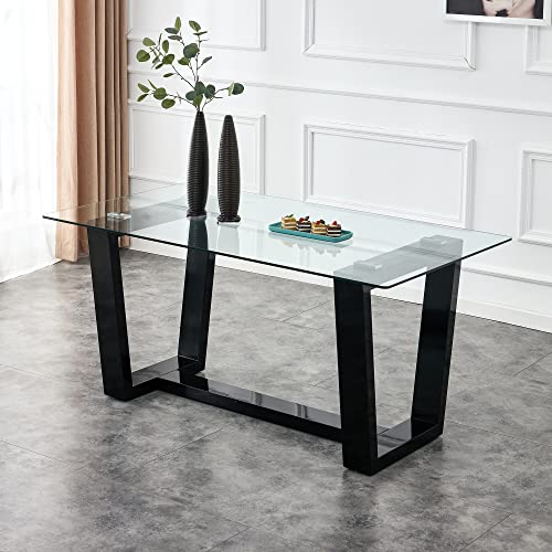 Glass Dining Table Set for 6 with Black Bracket Pedestal U411