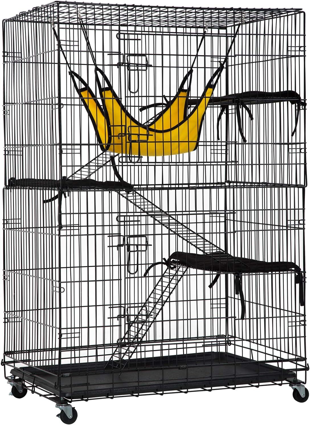 4-Tier 48 Inches Cat Cage Crate Cat Playpen with Hammock Cat Bed Doors Ramp Ladders Shelves B182135
