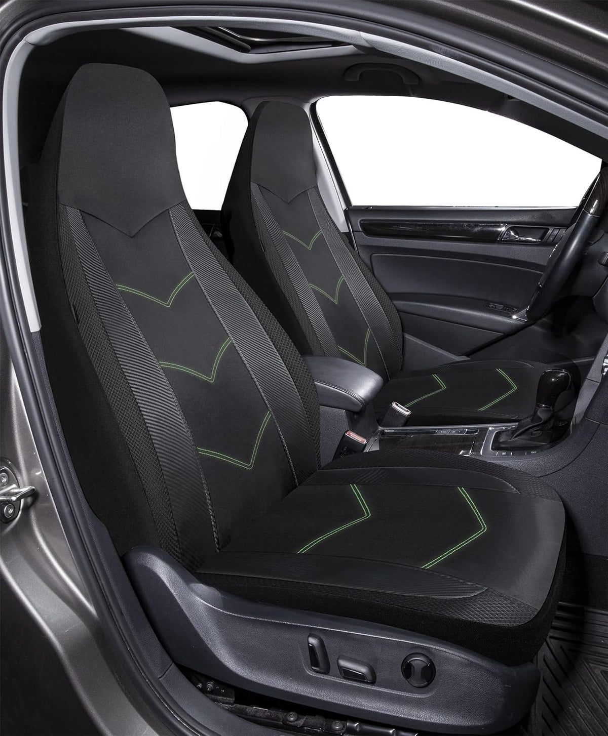 High Back Car Seat Covers Carbon Fiber Mesh Airbag Compatible 2PCS P3619