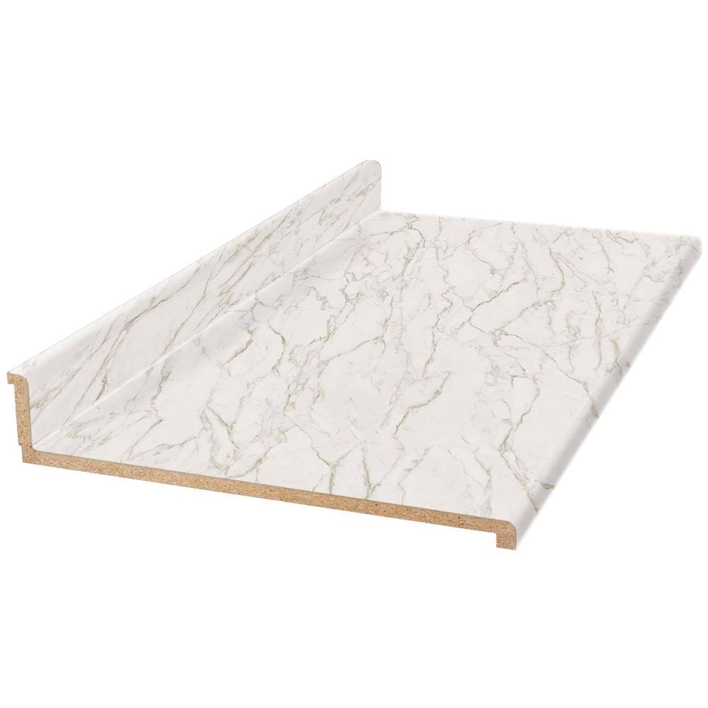 8 ft. White Laminate Countertop with Waterfall Edge in Anzio Marble with Backsplash L450648