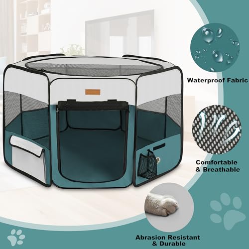 Portable Foldable Pet Playpen with Removable Mesh Shade Cover N92505