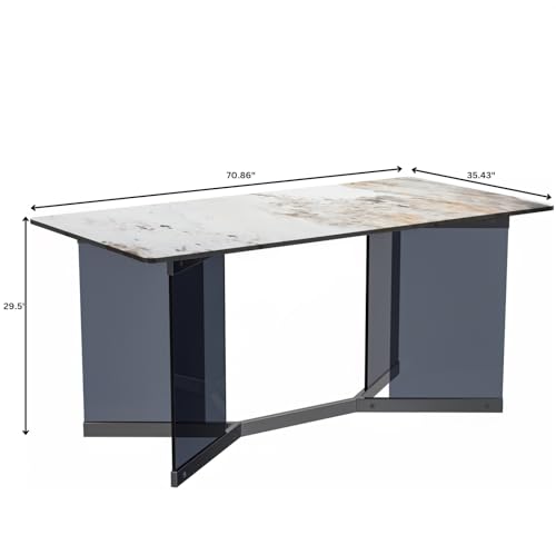 Medium Grey 71 Inch Rectangular Table with Glass Top and Stainless Steel Base U902