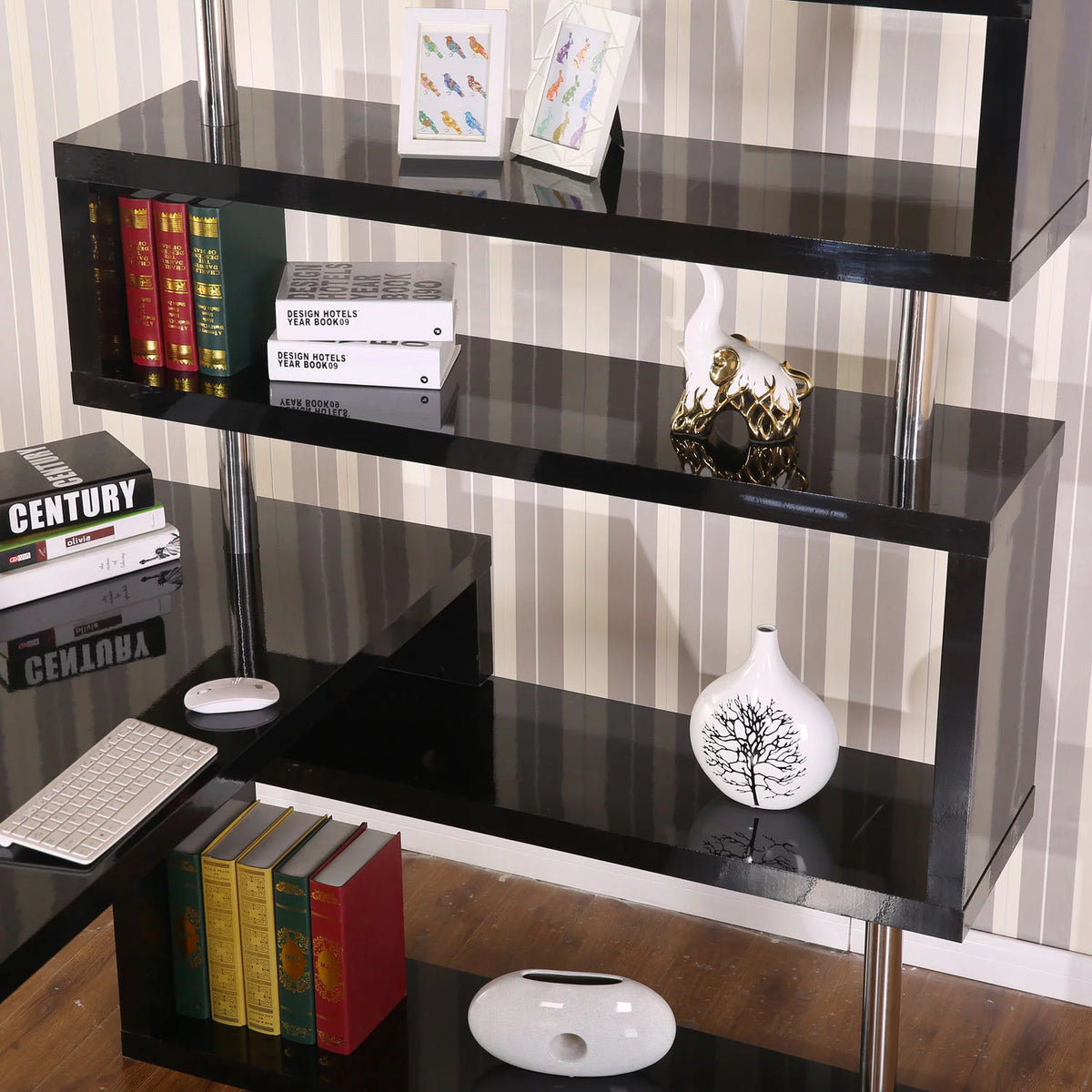 Black Corner Desk and Shelf Combo N411892
