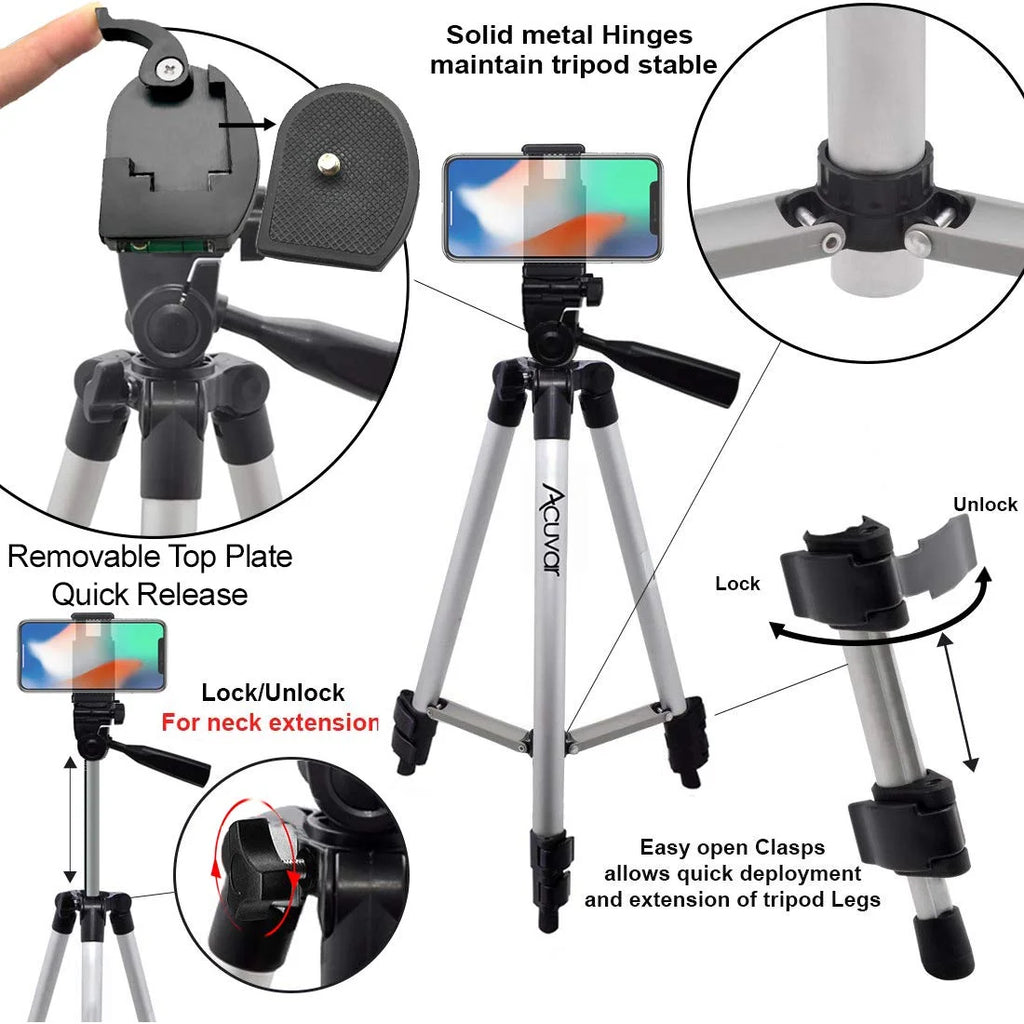 50" Tripod Vlogging Kit with 2 LED Lights, Phone Holder, Gopro Mount, Bluetooth Remote & Screen Cleaner Stand N154780
