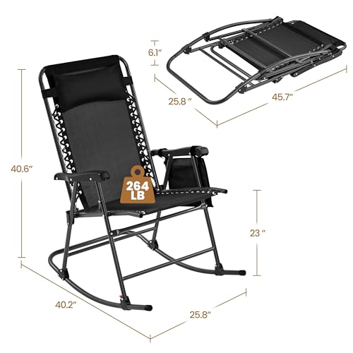 Beige Folding Rocking Chair with Cupholder and Pillow Y313
