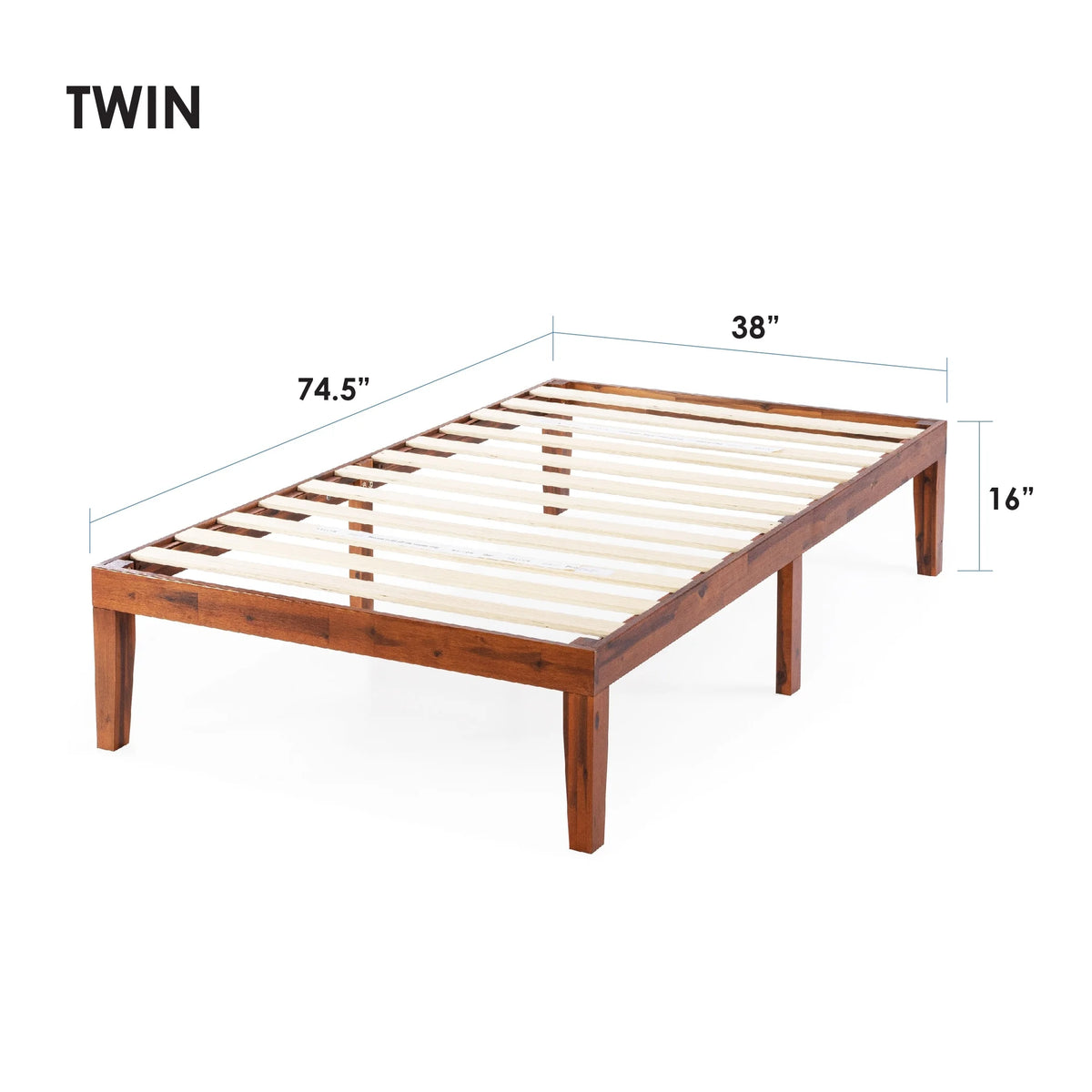 16 Inch Solid Wood Platform Bed Frame Twin G93149
