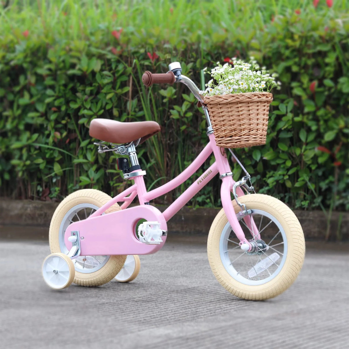 14 Inch Child Bicycle with Basket, Bell, and Training Wheels, Pink W875087