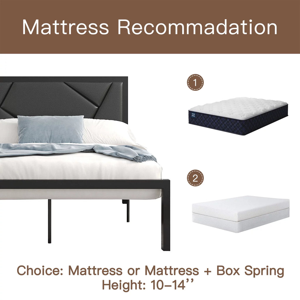 Twin Size Bed Frame with Leather Upholstered Headboard F63295