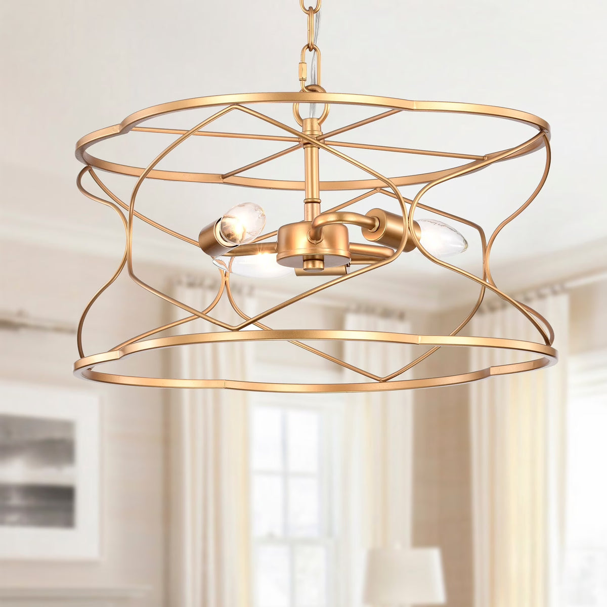 15" Matte Gold Ceiling Pendant Light with Caged Drum M718