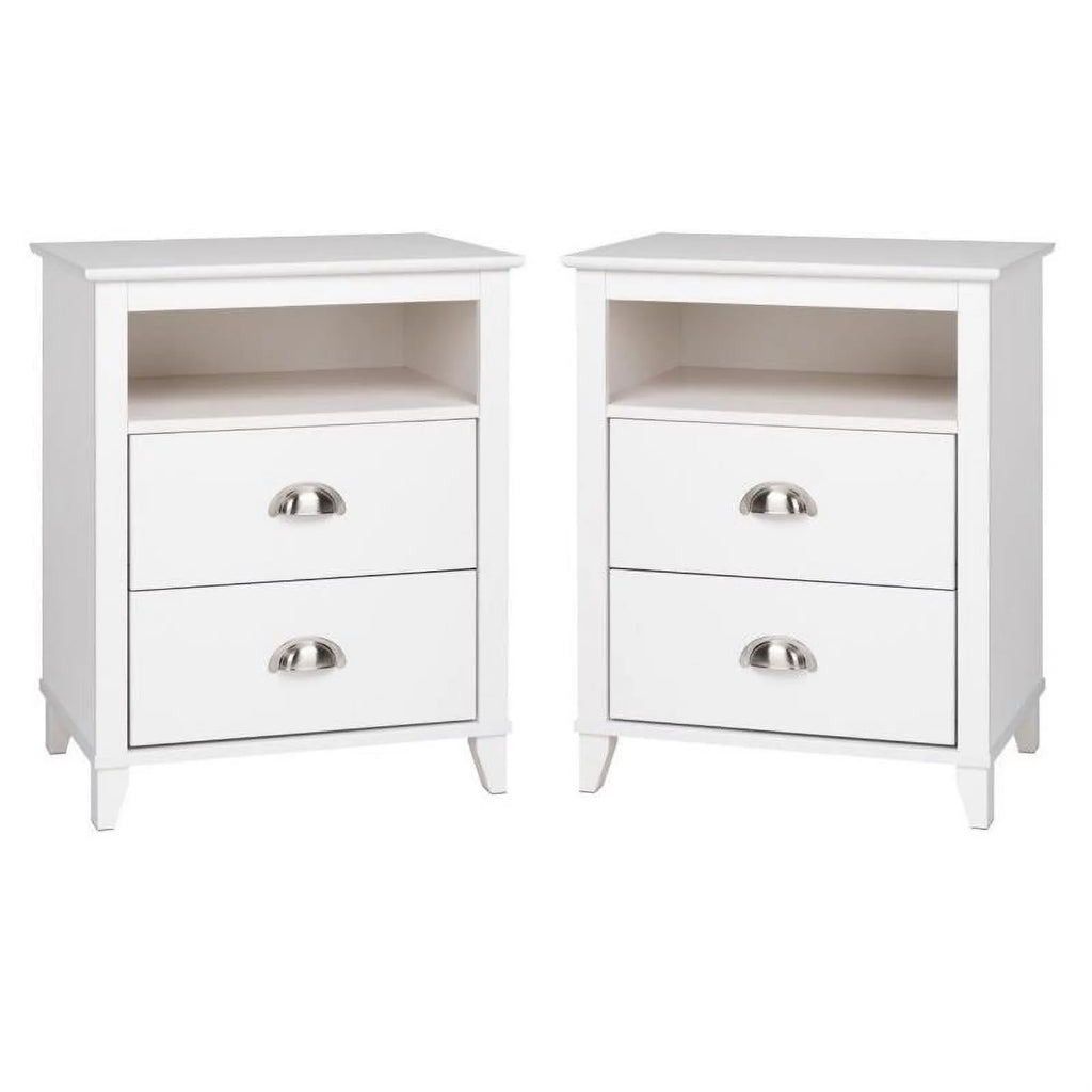 2 Piece White 2 Drawer Solid Wood Nightstand Set O381