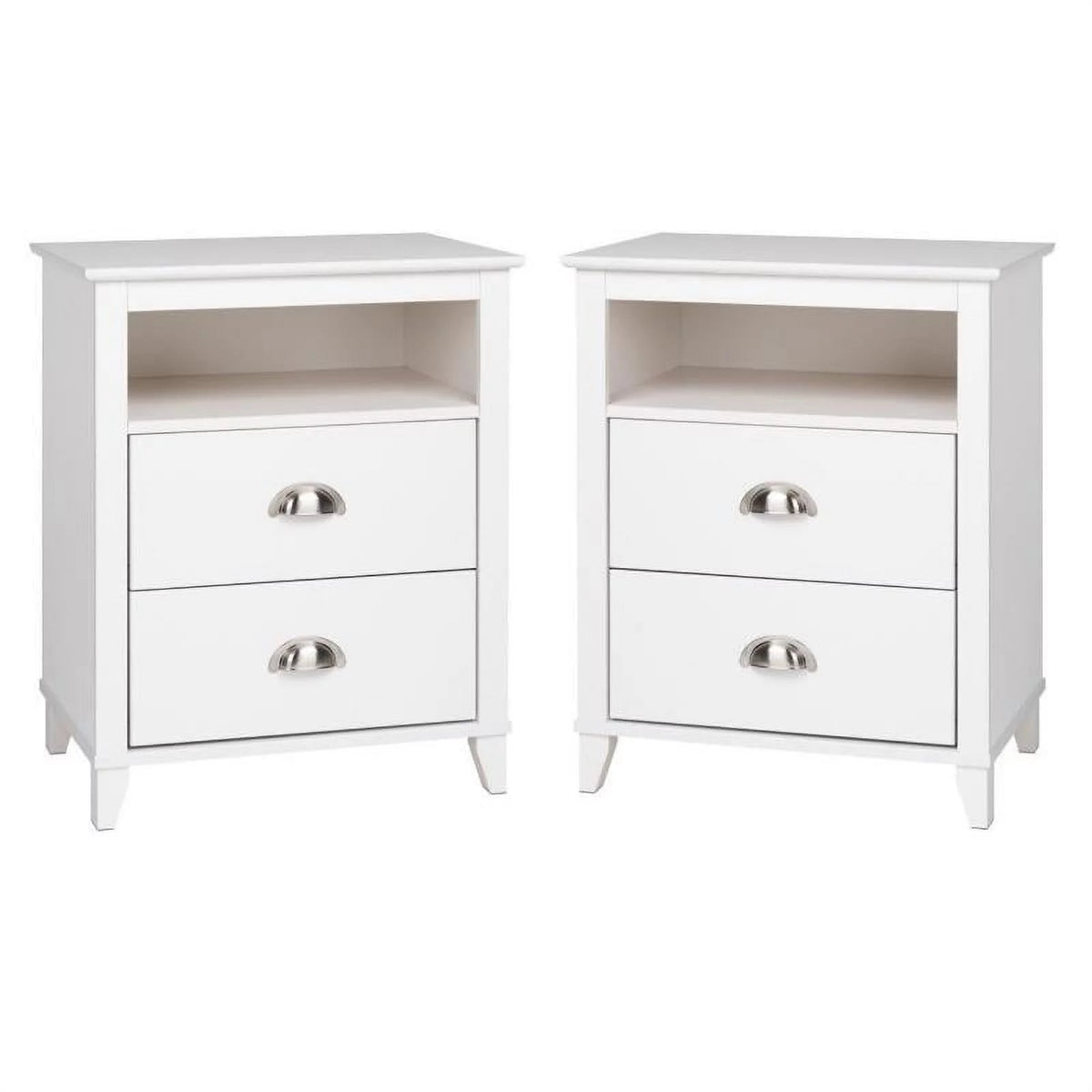 2 Piece White 2 Drawer Solid Wood Nightstand Set O381