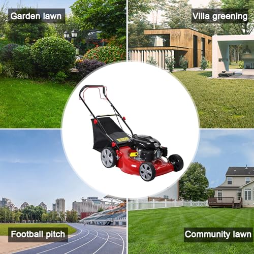 20-Inch Gas Push Lawn Mower, 141CC 4-Cycle Engine, Self Propelled, Side Discharge, High Rear Wheels, 7-Position Single Wheel Height Adjustment (Red) G212