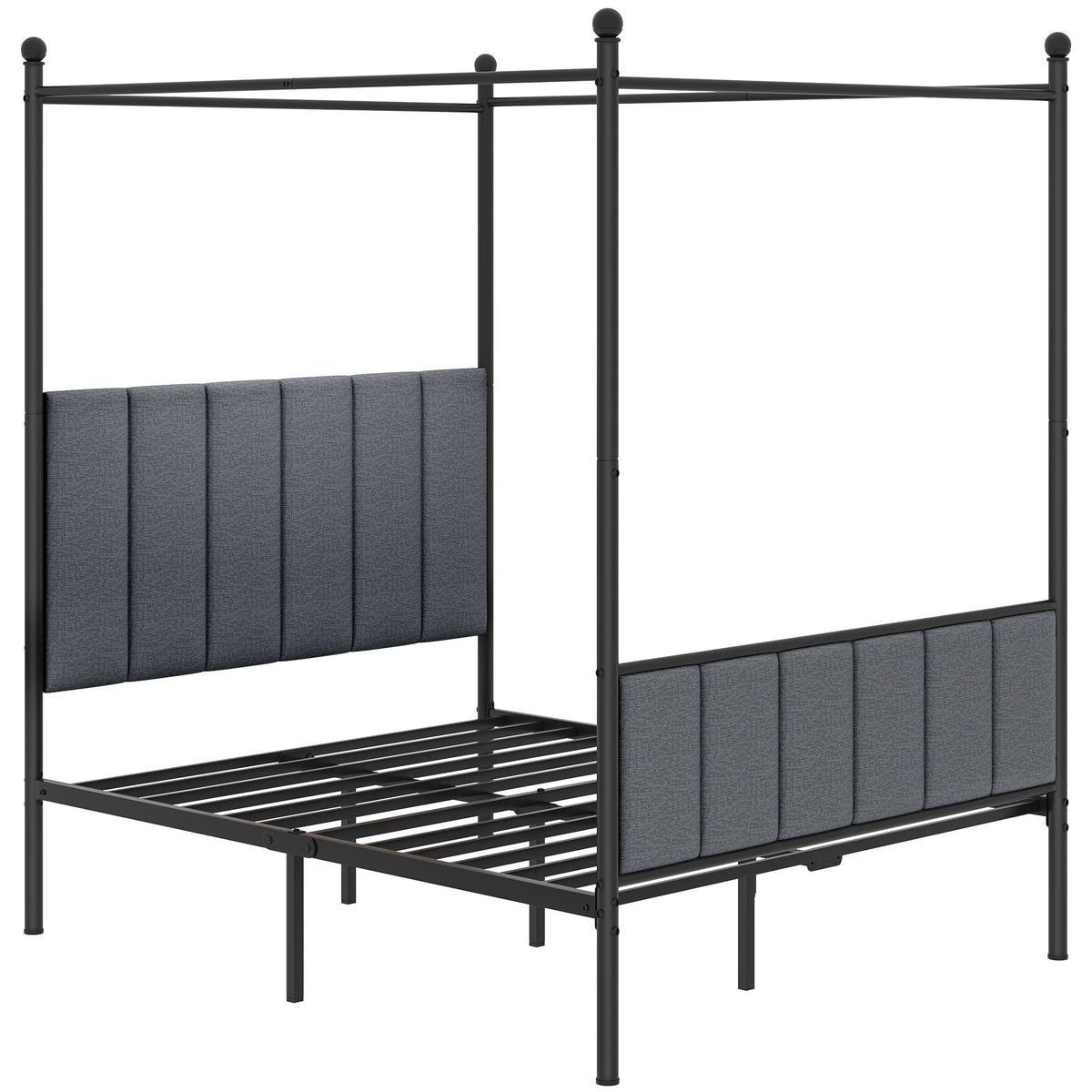 Queen Size Gray Metal Canopy Bed Frame with Headboard F1406