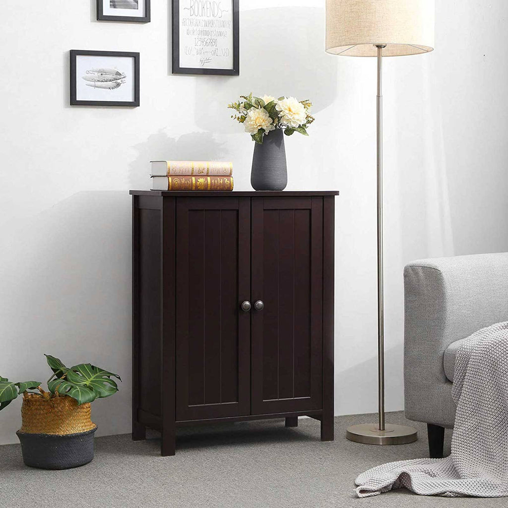 Brown Bathroom Floor Storage Cabinet with Double Door Adjustable Shelf Z9814
