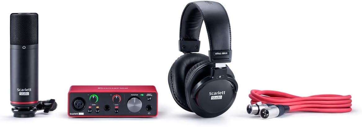 USB Audio Interface and Recording Bundle with Boom Microphone Stand, Microphone Cables and Pop Filter (5 Items) Q984072