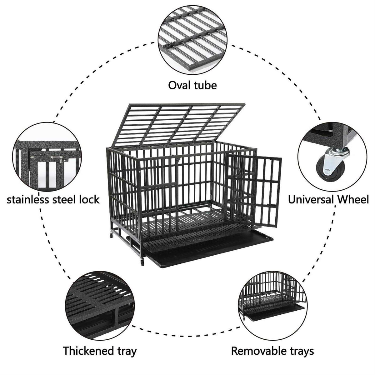 48 Inch Heavy Duty Dog Crate with Wheels D908697